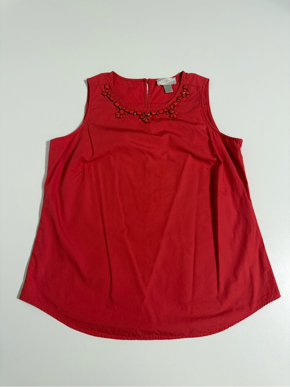 LOFT Red Sleeveless Beaded Neckline Camisole